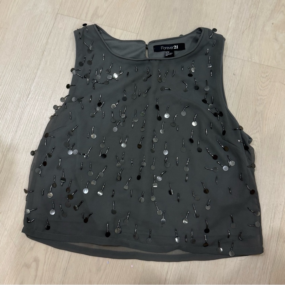 Forever 21 Gray Sequin Sleeveless Crop Top